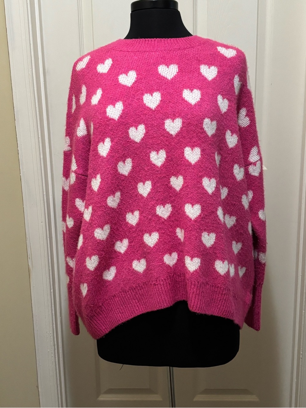 Vince Camuto Boxy Fit Women’s Sweater Size L Pullover Hot Pink Long Sleeve